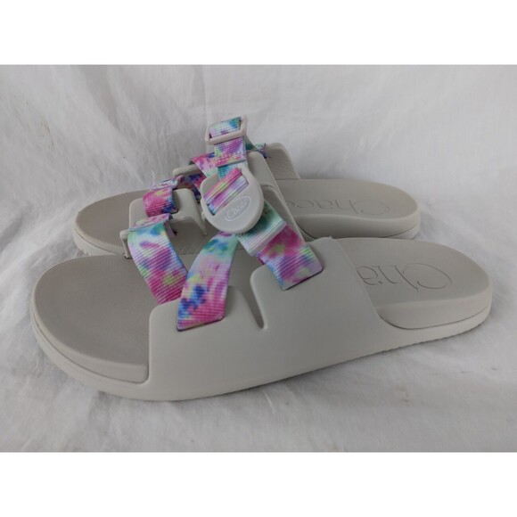 Chaco Chillos Sandals Slides Pink Blue Green Yellow Tye Dye Girls Youth Size 6 - Picture 4 of 9